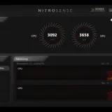 Monitorowanie temperatury procesora i GPU w aplikacji NitroSense. CPU: 59°C, 16% obciążenia. GPU: 55°C, 0% obciążenia.