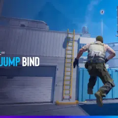 Gracz CS2 wykonuje skok z użyciem jumpthrow bind, rzucając granat w powietrze.