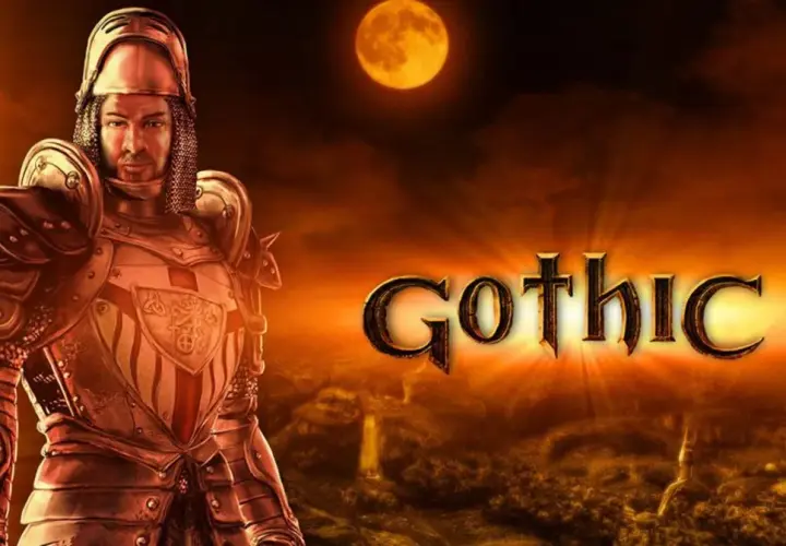 Rycerz w zbroi pod pełnią księżyca, obok napis Gothic II. Szukasz kodów do gry?