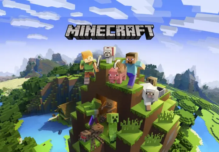 Steve, Alex, zwierzęta i potwory na tle krajobrazu Minecraft. Poznaj podstawowe komendy Minecraft, by przetrwać!