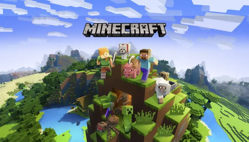 Steve, Alex, zwierzęta i potwory na tle krajobrazu Minecraft. Poznaj podstawowe komendy Minecraft, by przetrwać!