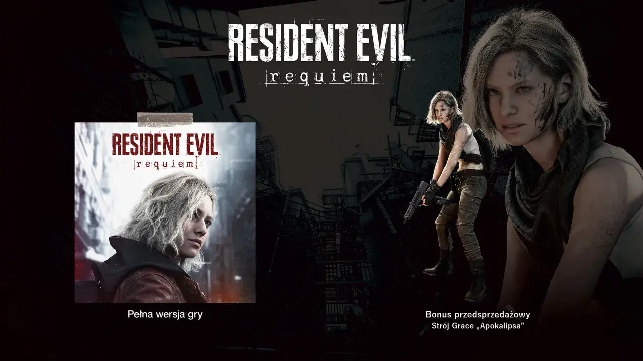Resident Evil Requiem: poznaj wymagania gry i bonusy z przedsprzedaży. Na grafice postać Grace w stroju "Apokalipsa".