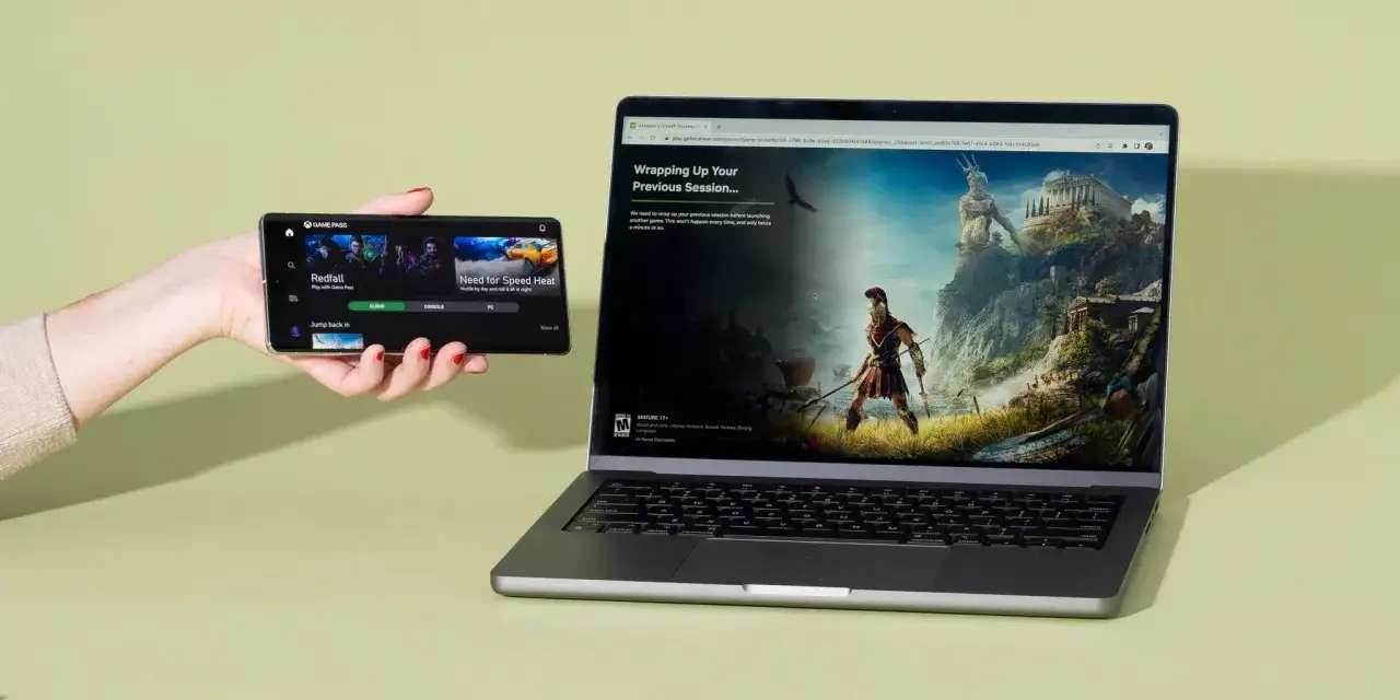 Telefon z grami Game Pass i laptop z grą Assassin's Creed Odyssey. Sprawdź atrakcyjną geforce now cenę i zacznij grać!